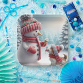 Kerst sneeuwman met hond papieren bordje (Feest)