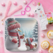 Kerst sneeuwman met hond papieren bordje (Feest)