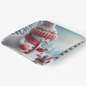 Kerst sneeuwman met hond papieren bordje (Gebogen)