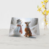 Kerst sneeuwman met Ierse Setter hond Kaart (Gele Bloem)