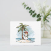 Kerst - Sneeuwman met kerst Pet tropisch Briefkaart (Staand voorkant)