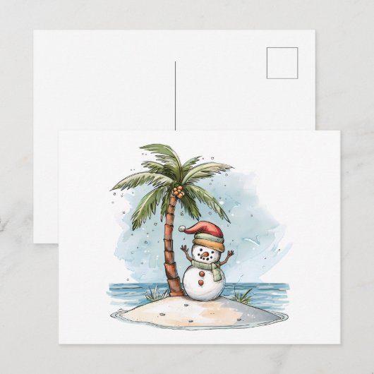 Kerst - Sneeuwman met kerst Pet tropisch Briefkaart (Voorkant / Achterkant)