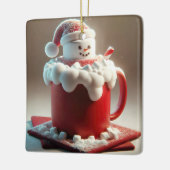Kerst Sneeuwman met Warme Chocolademelk Keramisch Ornament (Links)