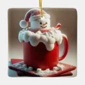 Kerst Sneeuwman met Warme Chocolademelk Keramisch Ornament (Voorkant)