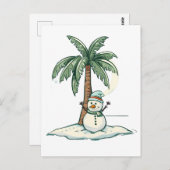 Kerst - Sneeuwman op het strand met palmboom Briefkaart (Voorkant / Achterkant)