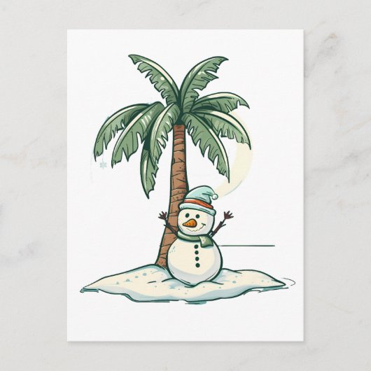 Kerst - Sneeuwman op het strand met palmboom Briefkaart (Voorkant)