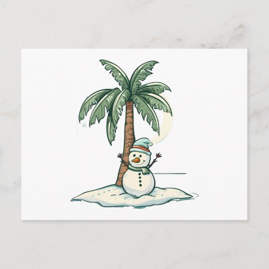 Kerst - Sneeuwman op het strand met palmboom Briefkaart (Voorkant)