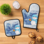 Kerst Sneeuwman Oven Mitt & Pot Houders Ovenwant & Pannenlap Set (Top down)