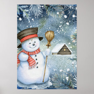 Kerst  sneeuwman poster