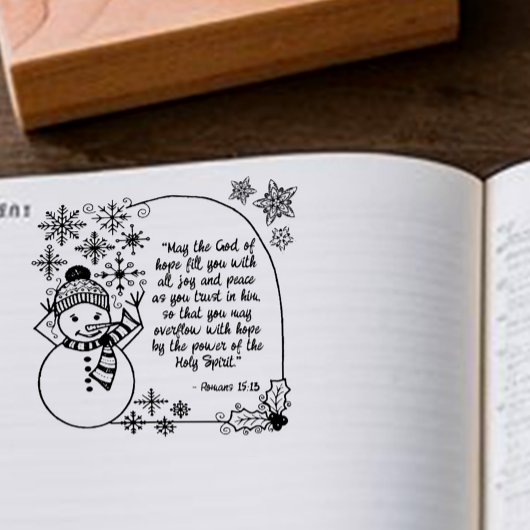 Kerst Sneeuwman Romeinen 15:13 Christelijke vakant Rubberstempel