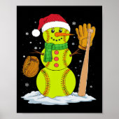 Kerst Sneeuwman Softbal Pitcher Boys Kinder Tiener Poster (Voorkant)