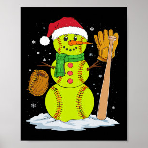 Kerst Sneeuwman Softbal Pitcher Boys Kinder Tiener Poster