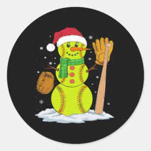 Kerst Sneeuwman Softbal Pitcher Boys Kinder Tiener Ronde Sticker