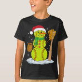 Kerst Sneeuwman Softbal Pitcher Boys Kinder Tiener T-shirt (Voorkant)