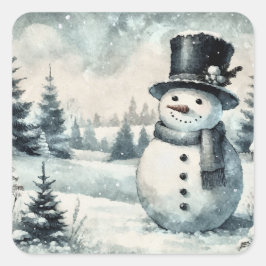 Kerst Sneeuwman Vierkante Sticker