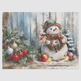 Kerst Sneeuwman Vintage Waterverf Decoupage  Tissuepapier