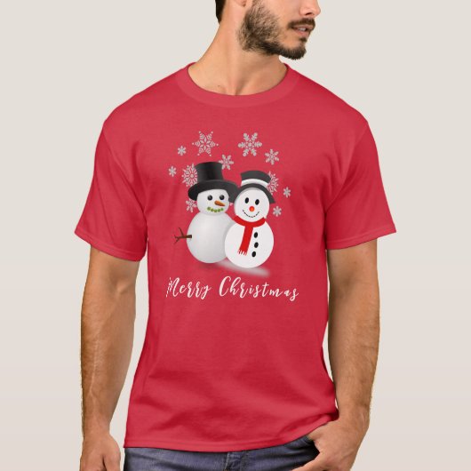 Kerst Sneeuwman Vrolijk rood Vakantie T-shirt (Voorkant)