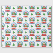 Kerst Sneeuwman Wereldbol en kerstbomen Cadeaupapier (Vlak)