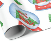 Kerst Sneeuwman Wereldbol en kerstbomen Cadeaupapier (Rol Hoek)