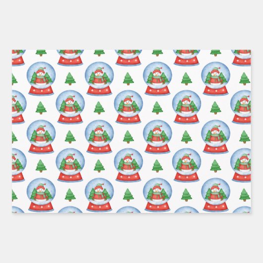 Kerst Sneeuwman Wereldbol en kerstbomen Inpakpapier Vel (Voorkant 2)