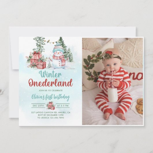 Kerst Sneeuwman Winter Onederland 1e verjaardag Kaart (Voorkant)