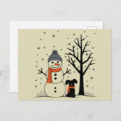 Kerst Sneeuwman Xmas Hond Winter Feestdagenkaart (Voorkant / Achterkant)