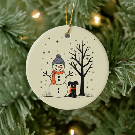 Kerst Sneeuwman Xmas Hond Winter Keramisch Ornament (Boom)