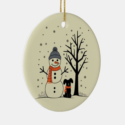 Kerst Sneeuwman Xmas Hond Winter Keramisch Ornament (Rechts)