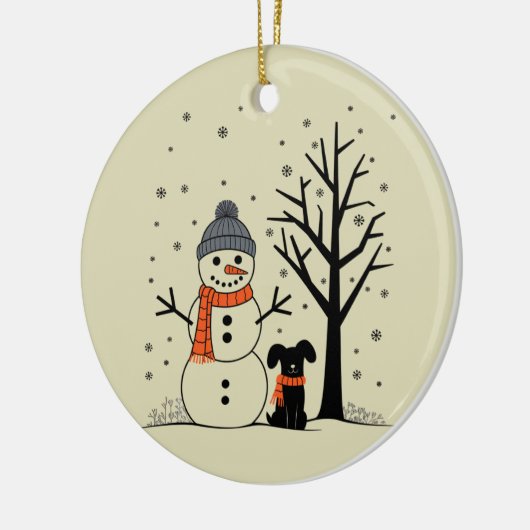 Kerst Sneeuwman Xmas Hond Winter Keramisch Ornament (Links)