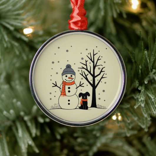 Kerst Sneeuwman Xmas Hond Winter Metalen Ornament (Boom)