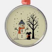 Kerst Sneeuwman Xmas Hond Winter Metalen Ornament (Voorkant)