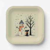 Kerst Sneeuwman Xmas Hond Winter Papieren Bordje (Voorkant)