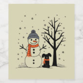 Kerst Sneeuwman Xmas Hond Winter Wijn Etiket (Enkel label)