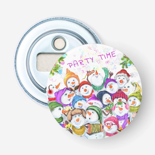 Kerst Sneeuwmannen Flesopener Button Flesopener (Voorkant)