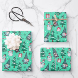 Kerst Sneeuwmannen Gnomes snoep Canes geschenken Inpakpapier Vel