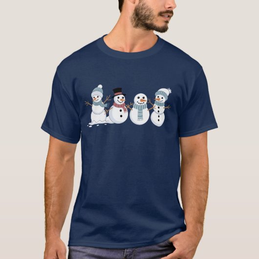 Kerst Sneeuwmannen Row Kerstmis Winter Vakantie Se T-shirt (Voorkant)