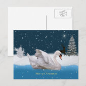 Kerst, Sneeuwnacht met een zwaan op een meer Feestdagenkaart (Voorkant / Achterkant)