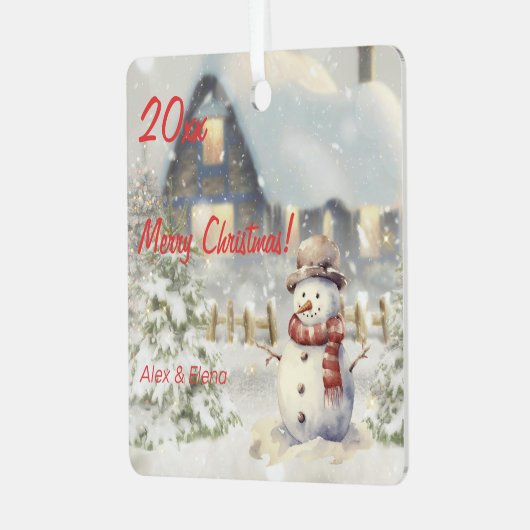 Kerst sneeuwpoppen foto retro Vierkant Ornament (Voorkant links)