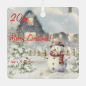 Kerst sneeuwpoppen foto retro Vierkant Ornament (Voorkant)