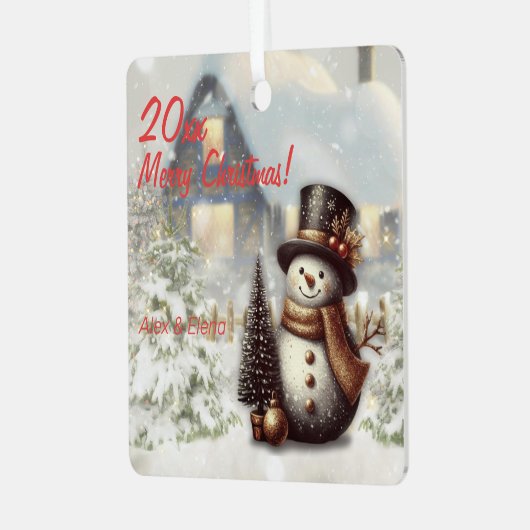 Kerst sneeuwpoppenhuis Metal Square Ornament (Voorkant links)