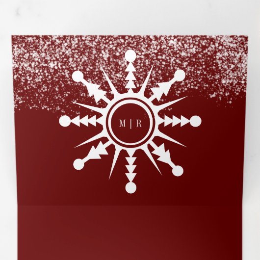 Kerst Sneeuwscène Snowflake Logo bruiloft Drieluik Uitnodiging (Binnenzijde eerst)