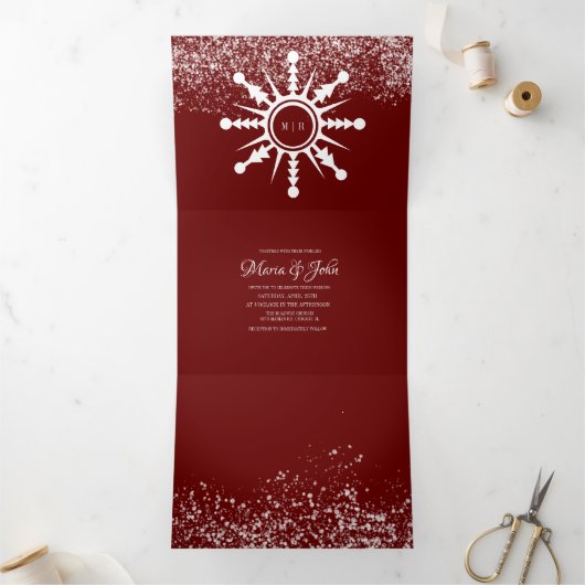 Kerst Sneeuwscène Snowflake Logo bruiloft Drieluik Uitnodiging (Binnen)