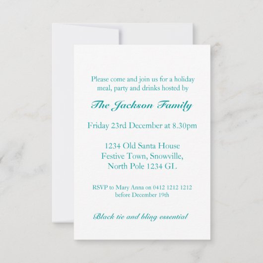 Kerst sneeuwvlok boom feestuitnodiging blauwgroen kaart (Achterkant)