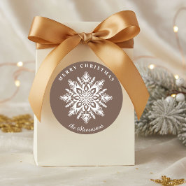 Kerst Sneeuwvlok Bruin Aangepaste Vakantie Ronde Sticker