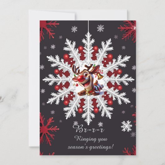 Kerst Sneeuwvlok Decoratie met Rode Accenten Feestdagenkaart (Voorkant)