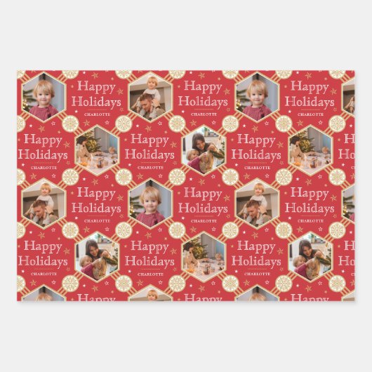 Kerst Sneeuwvlok Foto Paarse Rood Groen 3 Inpakpapier Vel (Voorkant 2)