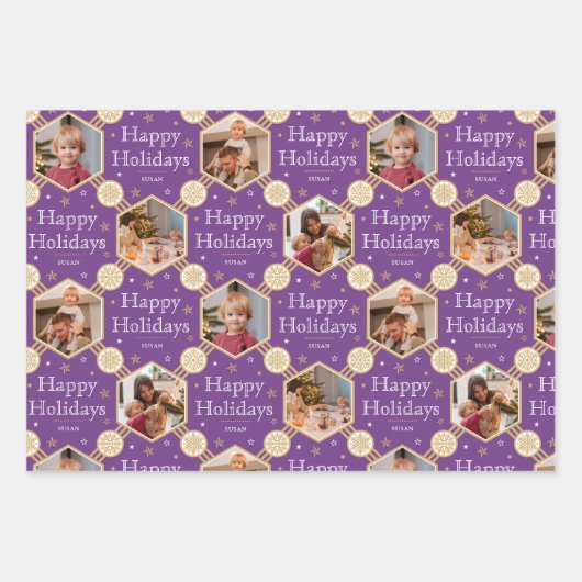 Kerst Sneeuwvlok Foto Paarse Rood Groen 3 Inpakpapier Vel (Voorkant)