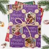 Kerst Sneeuwvlok Foto Paarse Rood Groen 3 Inpakpapier Vel