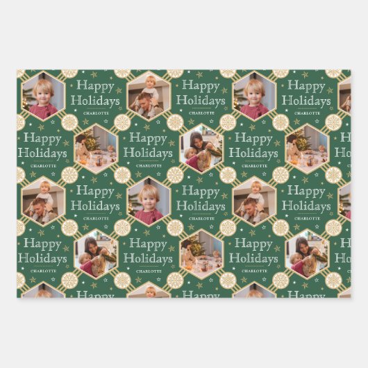 Kerst Sneeuwvlok Foto Rood Groen Blauw 3 Inpakpapier Vel (Voorkant 2)