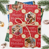 Kerst Sneeuwvlok Foto Rood Groen Blauw 3 Inpakpapier Vel